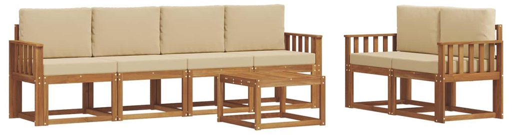 vidaXL Outdoor-Sofagarnitur mit Kissen 7 pcs Natur und Beige