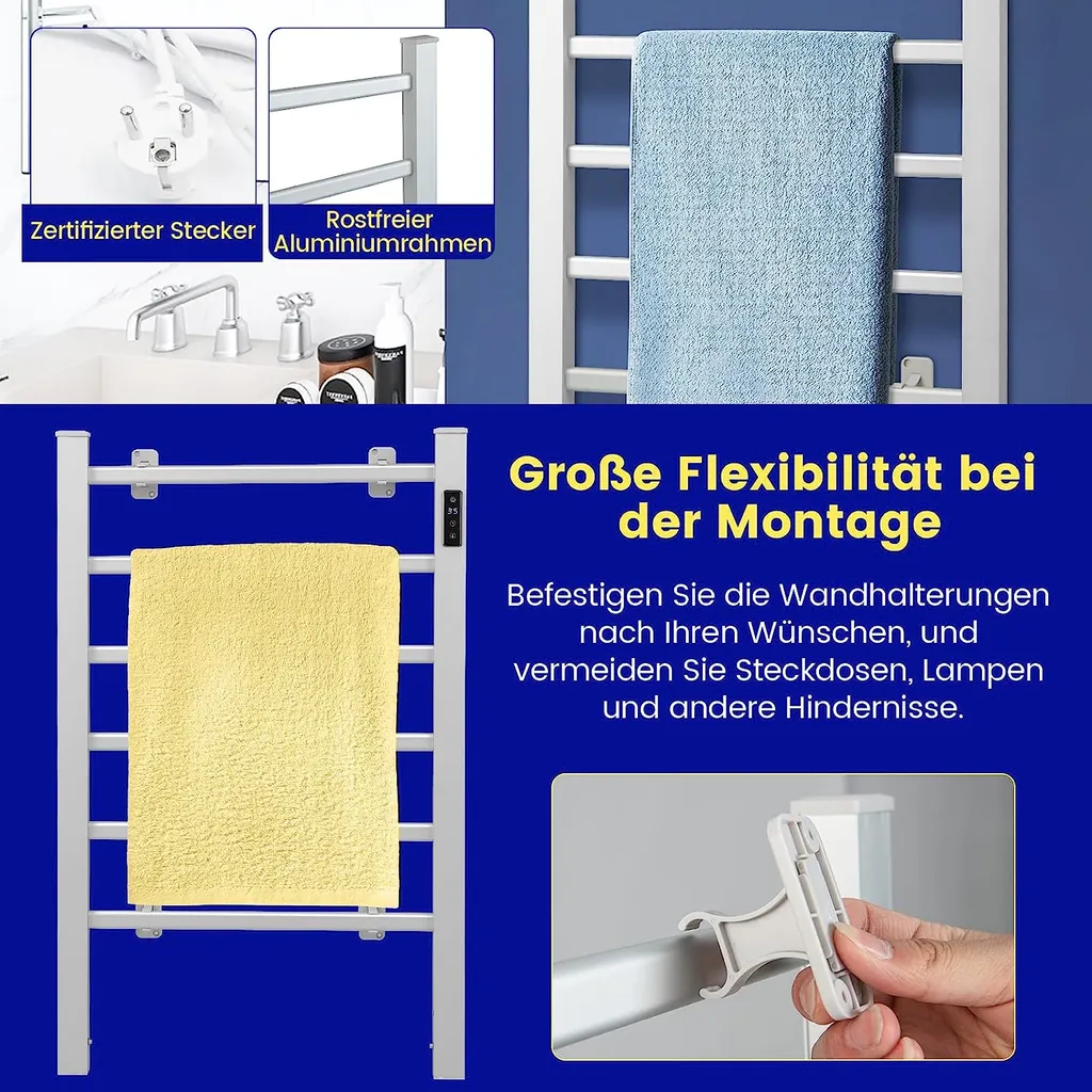 Radiateur sèche-serviette avec minuterie programmable et écran LED N