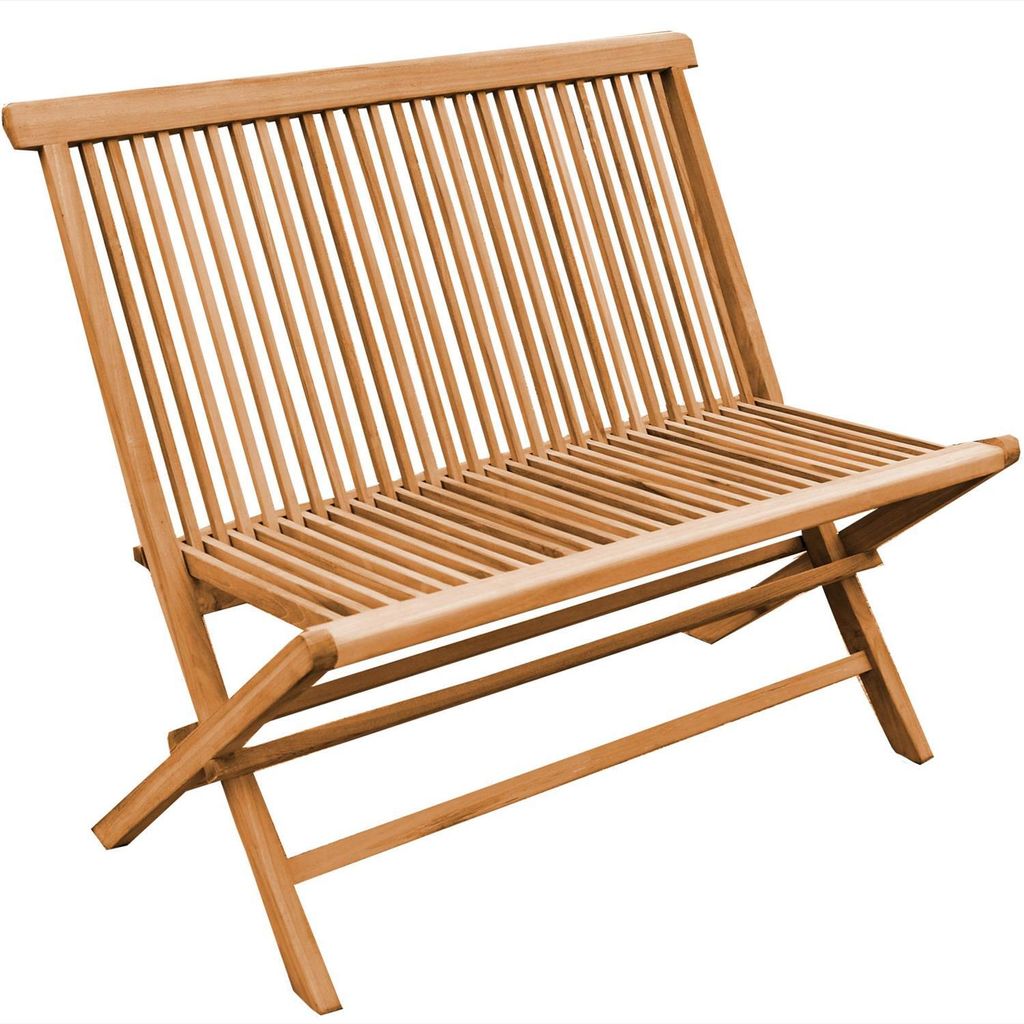 A wooden folding bench on a white background.