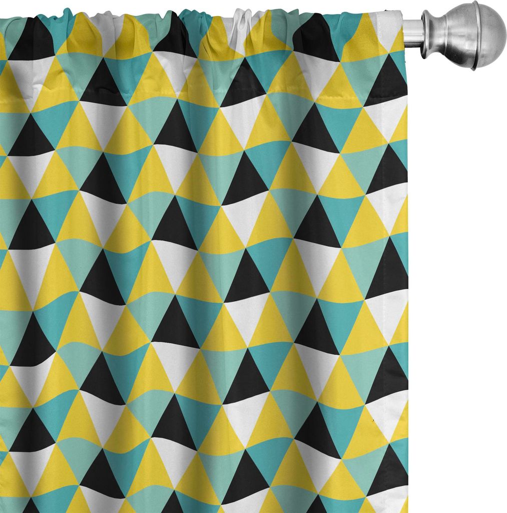 ABAKUHAUS Geometrisch Vorhänge, Gardinen, Abstrakt Triangular in verschiedenen Tönen Symmetric Kontrast Design, 2 Stück 75 x 245 cm, Türkis Gelb