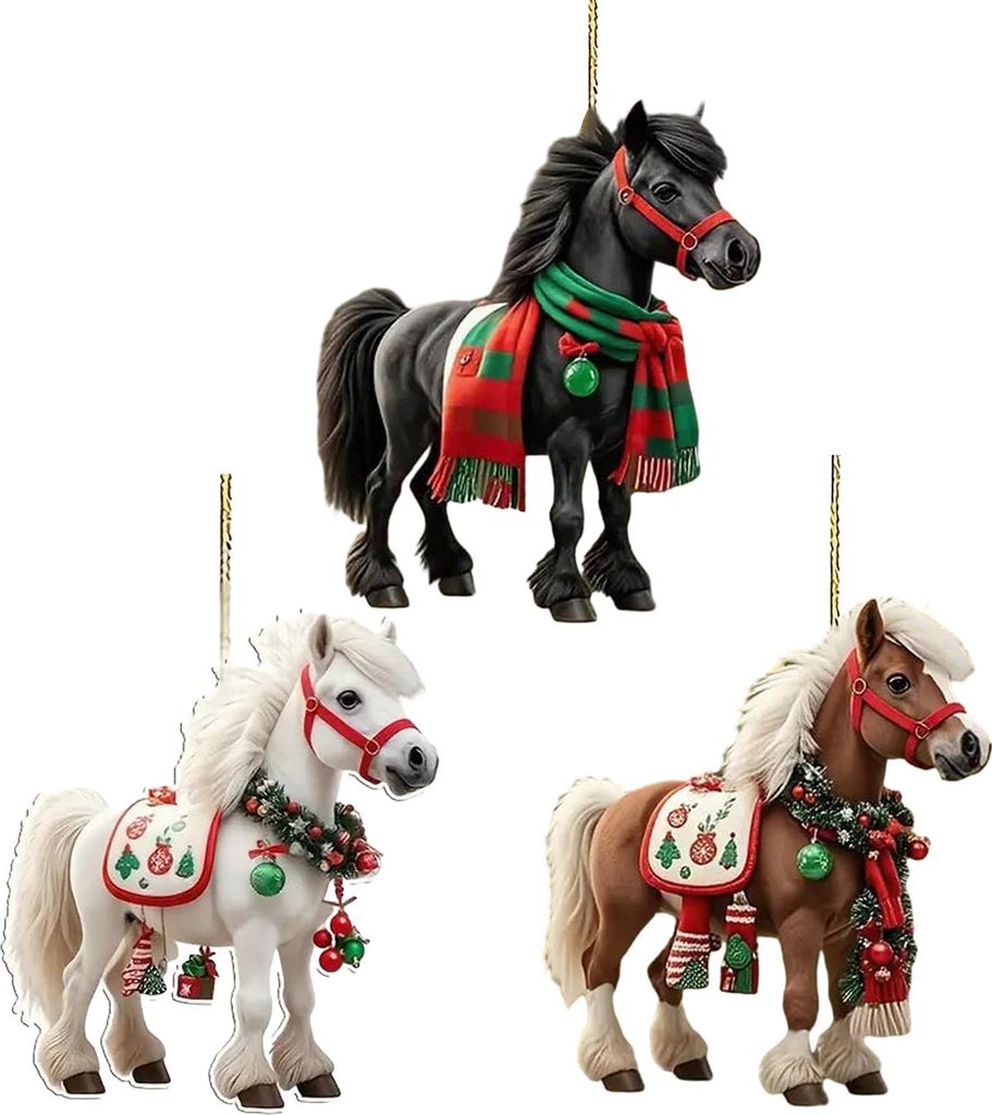 Weihnachtsbaumschmuck Pferd, 2D-Acryl-Pferd, Geschenkidee für Pferdeliebhaberinnen und Pferdefreunde