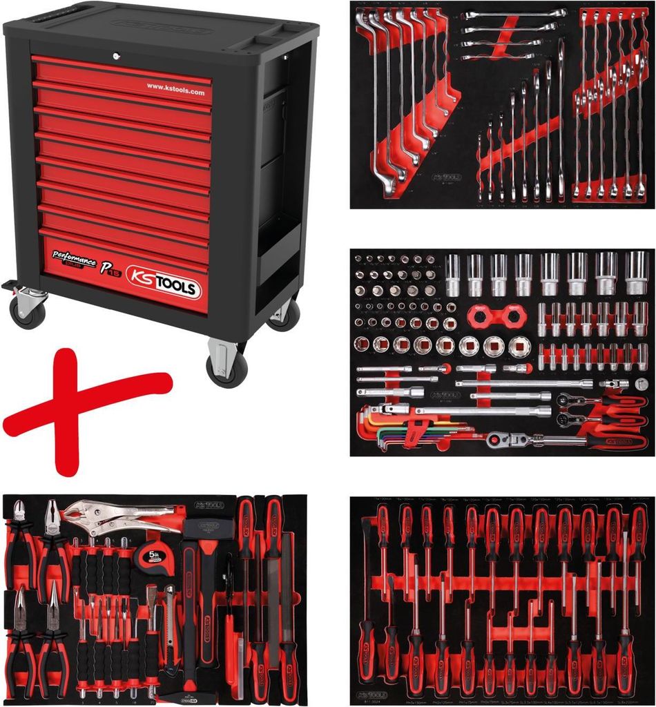 KS Tools Performanceplus Werkstattwagen-Satz P15 mit 180 Werkzeugen, 815.4180