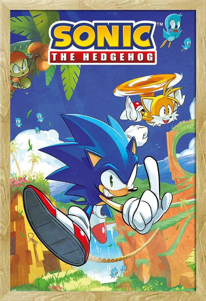 Poster Gigante Tails Sonic + Cornice Legno MDF Faggio Shinsuke