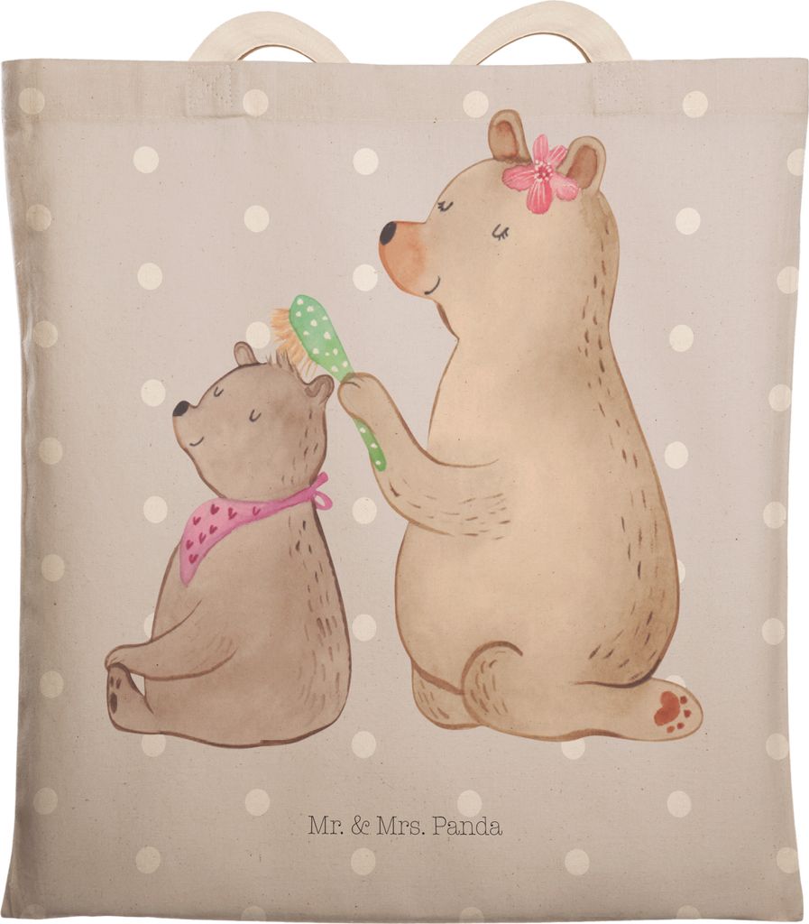 Mr. & Mrs. Panda Tote Bag Bär Kind - Grau Pastell - Produktbild 