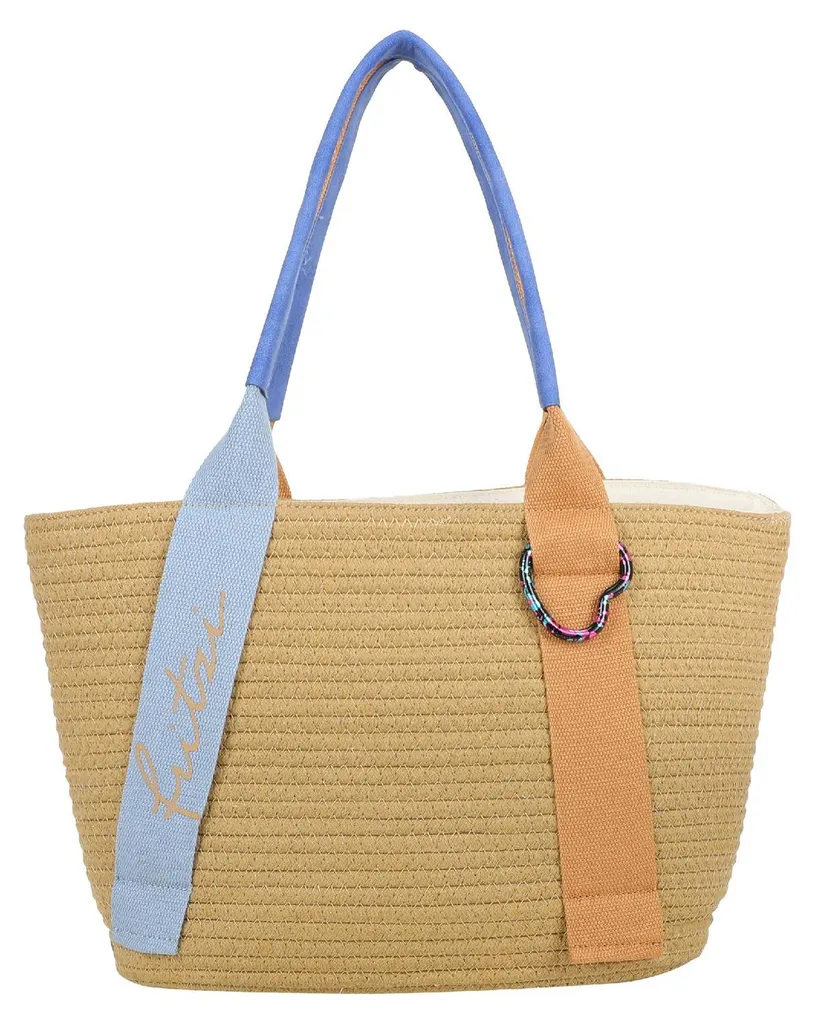 Sac à Épaule Vegan Beige Blue Wood - Shopper Happy Summer Haute Qualité