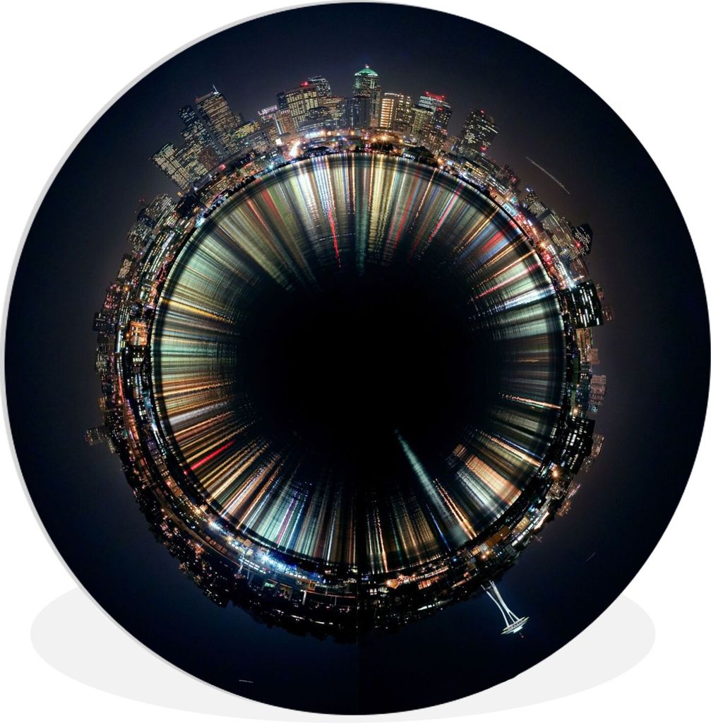 MuchoWow Rundes Wandbild - Runde Bilder Space Needle in einer 360-Grad-Ansicht Ø 30 cm Kreis Wanddekoration Kunststoff - Wandkreis - Wandschmuck...