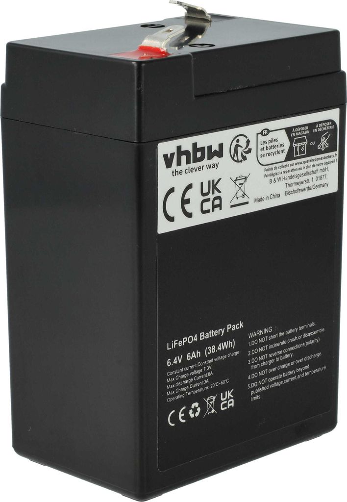 vhbw Akku Bordbatterie für Wohnwagen, Boot, Camping, Wohnmobil (6 Ah, 6,4 V, LiFePO4)