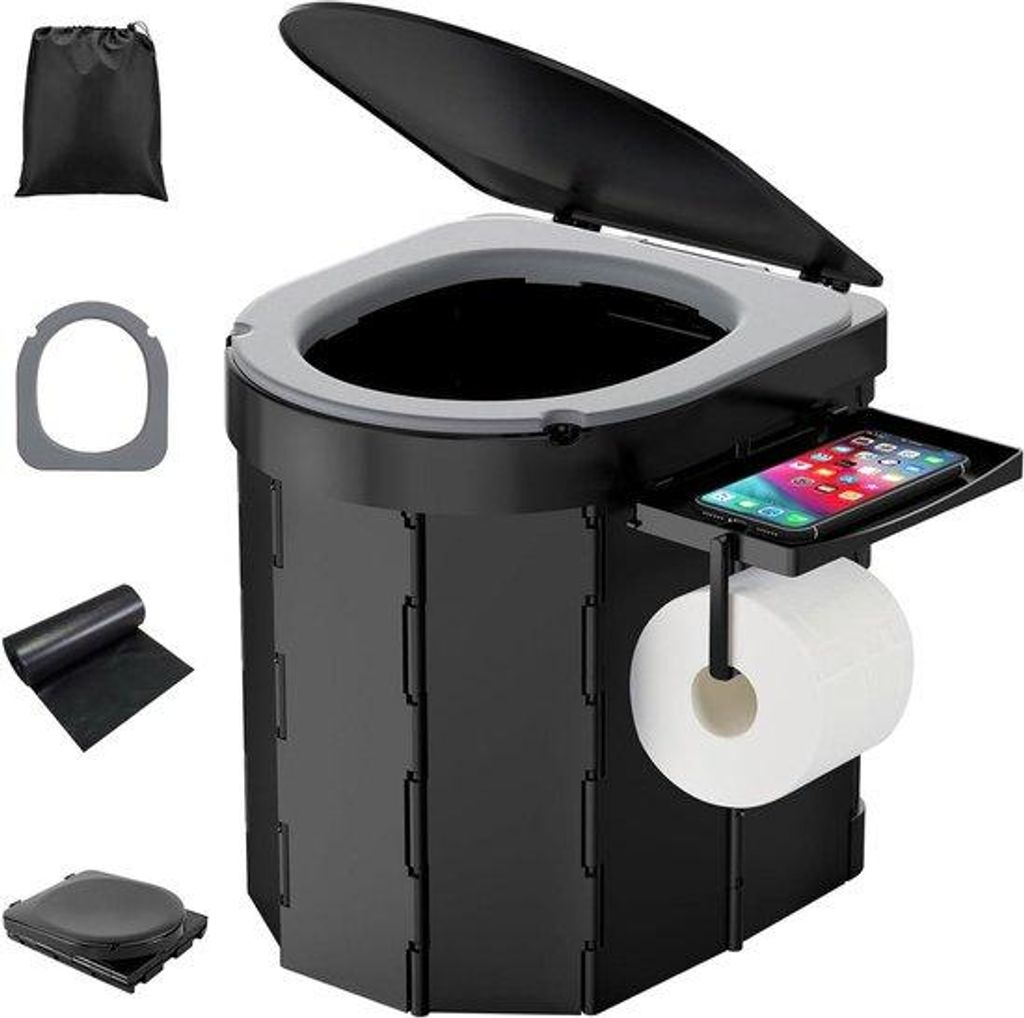 Opvouwbares Campingtoilet mit Sitzkissen 27 Liter mit Deckel und Papierrolhalter ideal für Camping Wandern Reisen Angeln