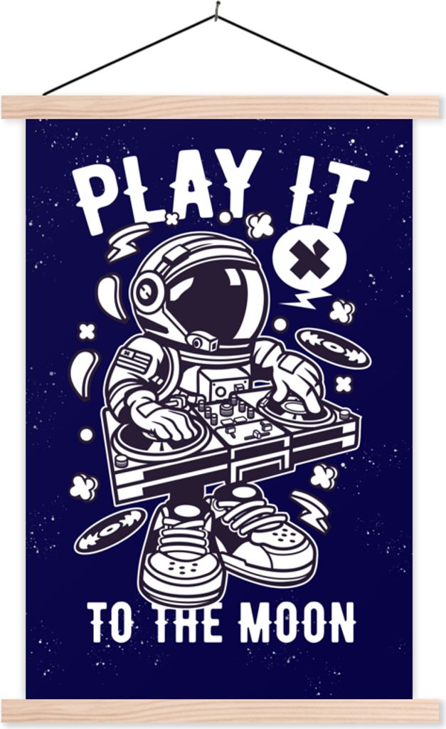 MuchoWow Textilposter Astronaut - Weltraum - DJ - Vintage 60x90 cm mit holzfarbenen Rahmen - Textil