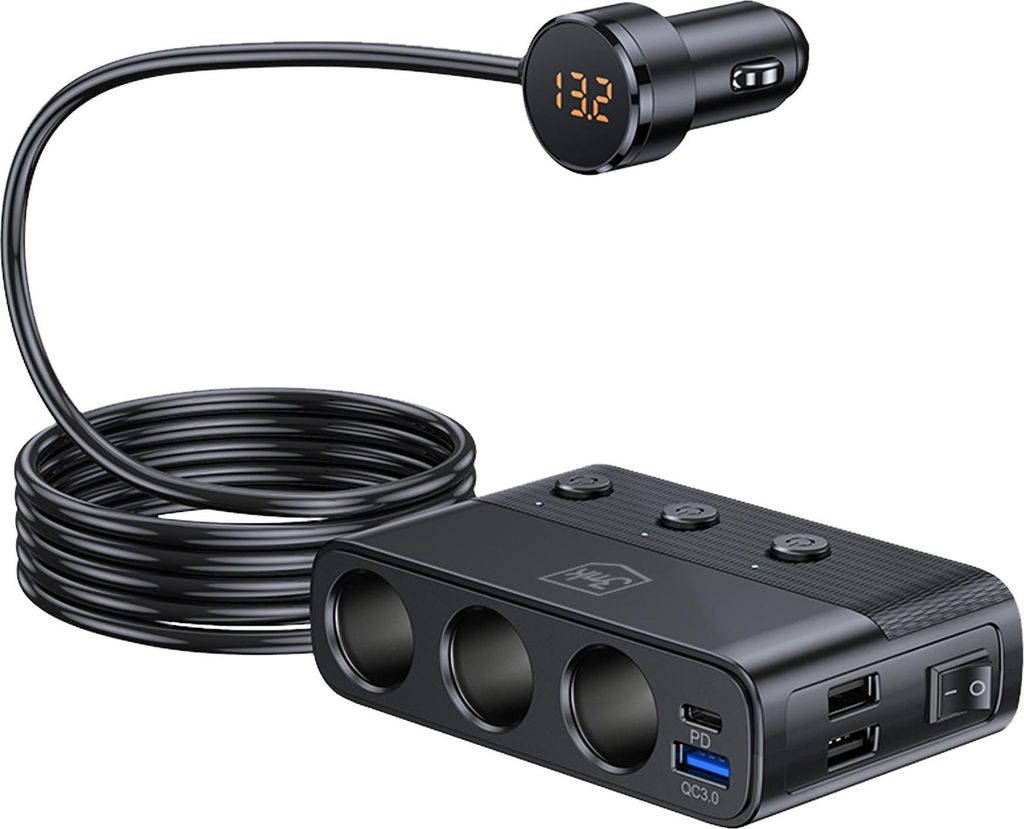 3mk, Auto Ladegerät 7-in-1 3x Zigarettenbuchse 10A PD 120W, Schwarz