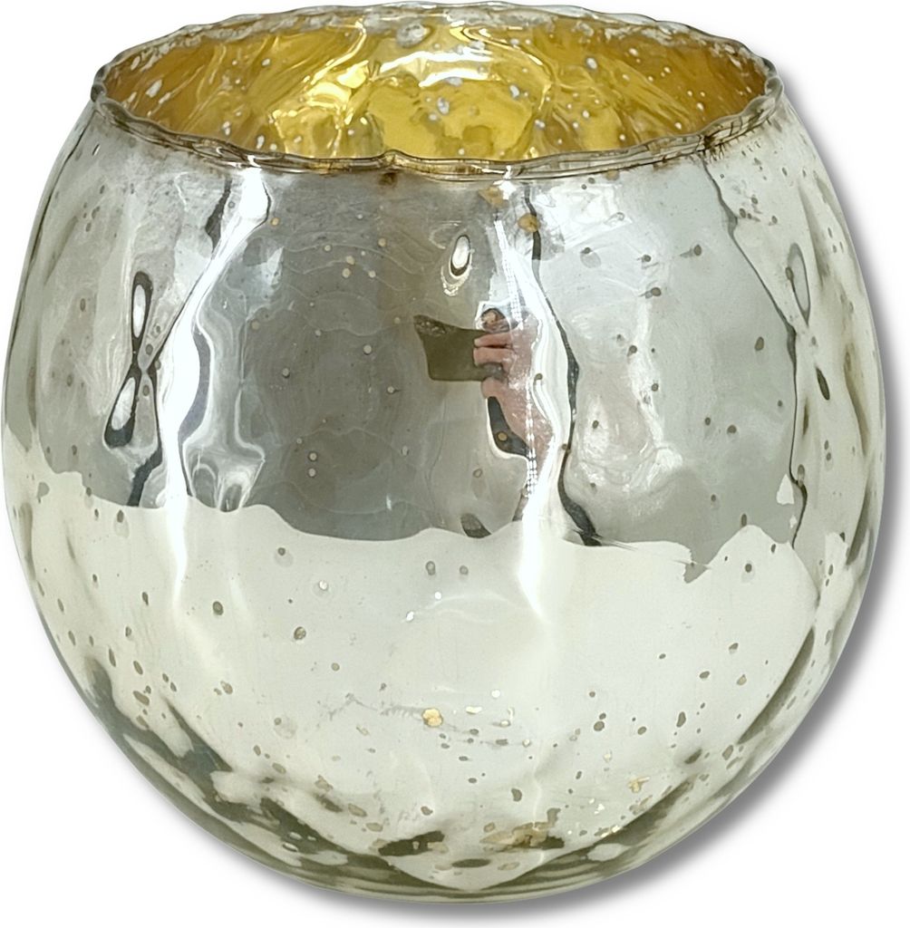 Teelicht-Glas rund Ø 17 x 15cm antik silber Dekogläser Windlicht Teelichthalter