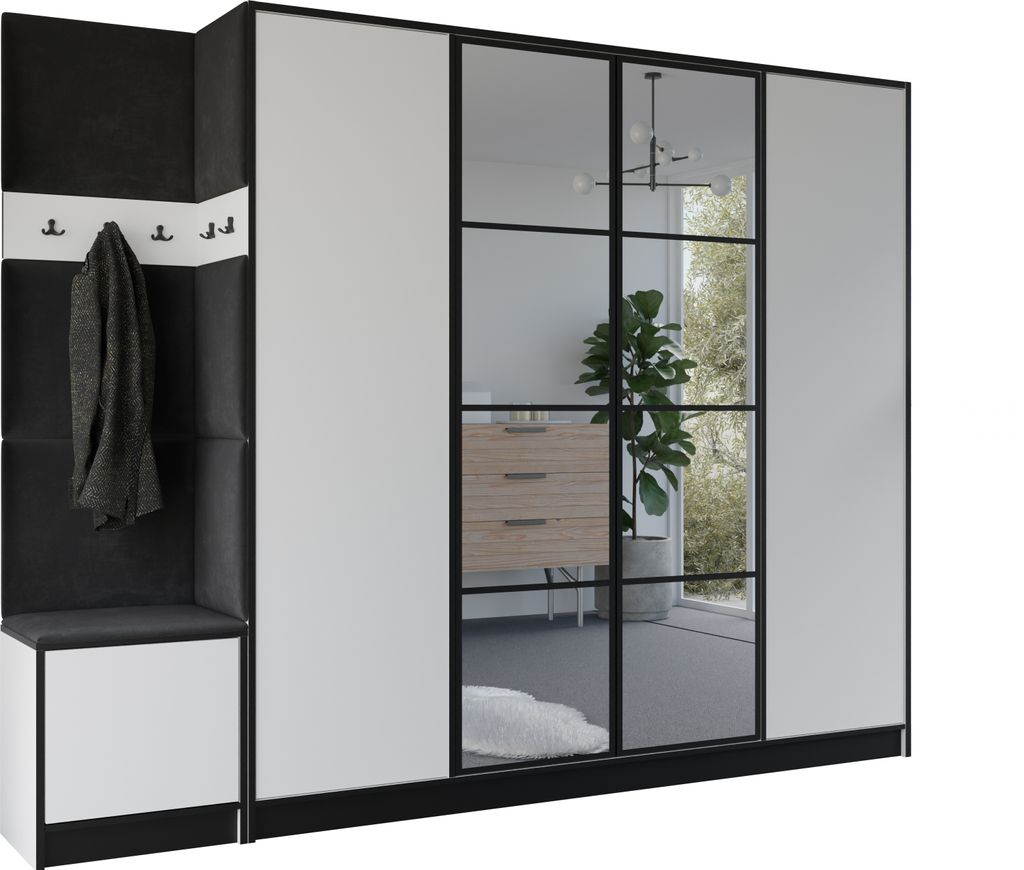KIER FURNITURE Kleiderschrank EDEN, Schlafzimmer Schrank, Garderobeschrank, Flurschrank Weiß & Schwarz 259,6x205x39 cm