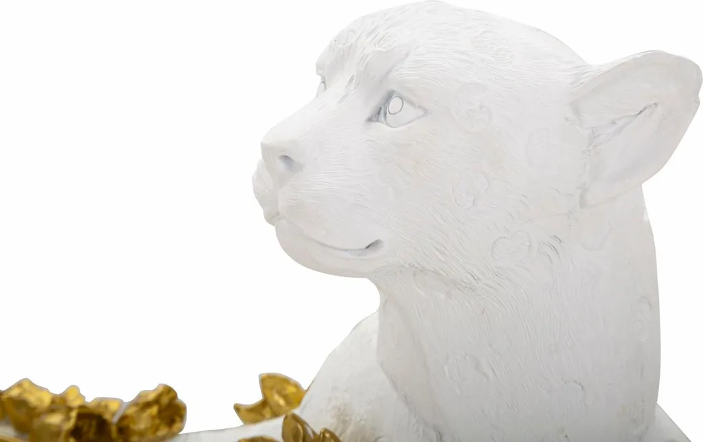 Grande Décoration Léopard Blanc et Or 53 cm pour Buffet et Console