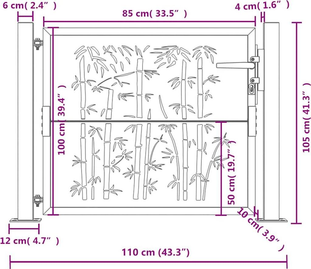 vidaXL Záhradná brána antracitová 100x100 cm oceľ bambusový Obrázok produktu 