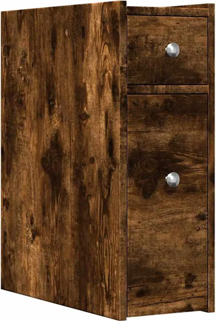 vidaXL Mobile da bagno stretto con rotelle in legno di quercia affumicata