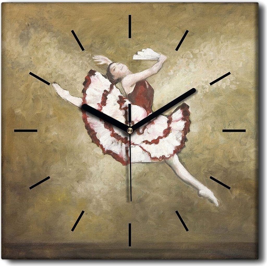 Coloray Uhr auf Leinwand 30x30 cm Wand Uhr Dekoration Wohnzimmer Segeltuch schwarze Hände -Ballett-Tanzkunst