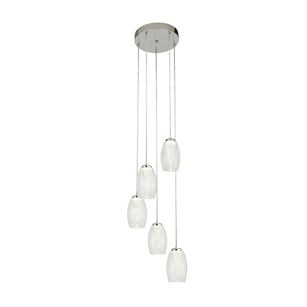 Lustre Suspension 5 Lumières en Verre Clair DROP Cyclone pour le Salon