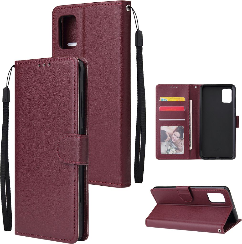 Für Samsung A51 Handyhülle Kunstleder Shell Allround-Schutz Präzise Ausschnitt Geldbörse Design Handyhülle Wein rot