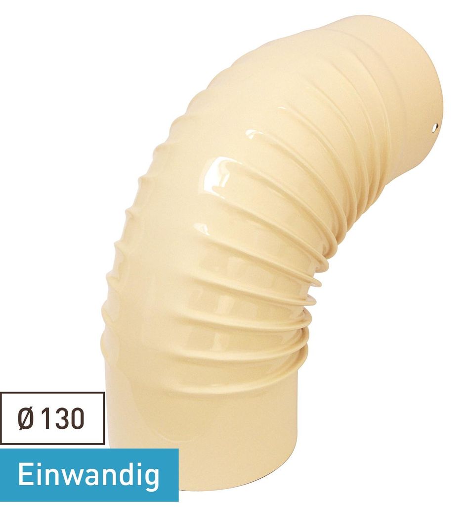 Raik Rauchrohrbogen / Ofenrohrbogen Emaille 130mm - 90° Bogen gerippt Elfenbein