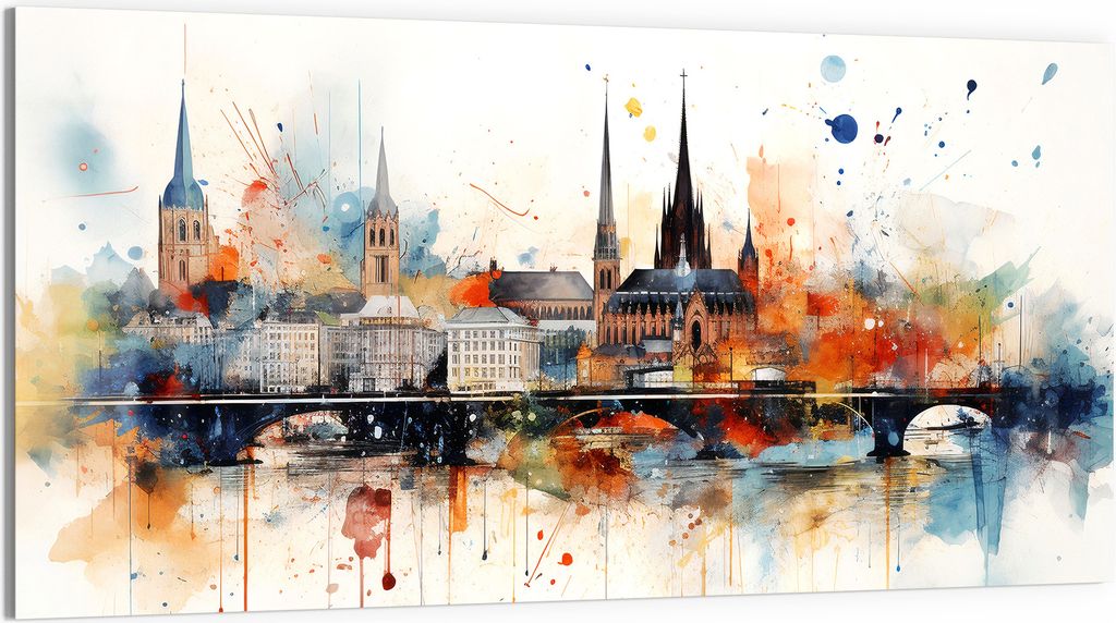 DEQORI Glasbild Echtglas 100x50 cm 'Bunter Stadtzauber' Wandbild Bild modern Deko