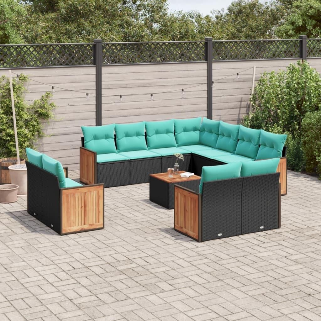 Maison Exclusive - 12-teiliges Gartensofa-Set mit Kissen, schwarzes Polyrattan