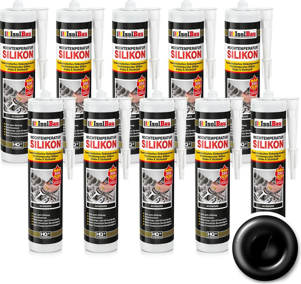 Isolbau Hochtemperatur Silikon, 10 x 300 ml Dichtmasse, Dichtstoff, Reparatur & Füllung von Rissen in Kaminen & Öfen, hochtemperaturbeständig bi...