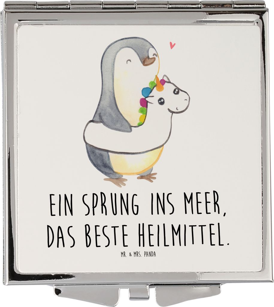 Mr. & Mrs. Panda Schminkspiegel Sommermeerheilkraft - Weiß - Geschenk, Strandurlaub, Taschenspiegel, Frühling, Küstenurlaub, Klappbarer Spiegel,...