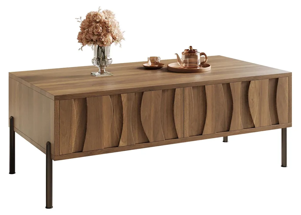Table basse rétro contre le désordre, grand rangement en bois MDF