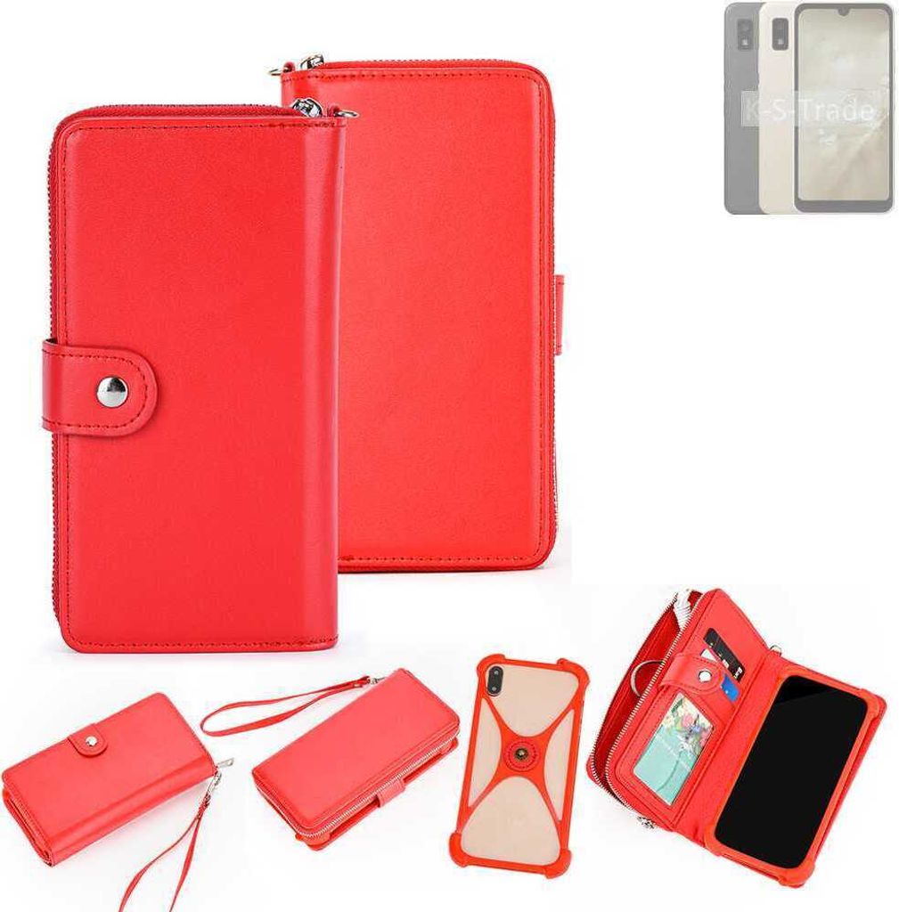 K-S-Trade 2in1 Schutzhülle Portemonnee Handyhülle mit Bumper kompatibel mit Sharp Aquos Wish3 Hülle Case Etui Geldbörse Smartphone rot (1x)