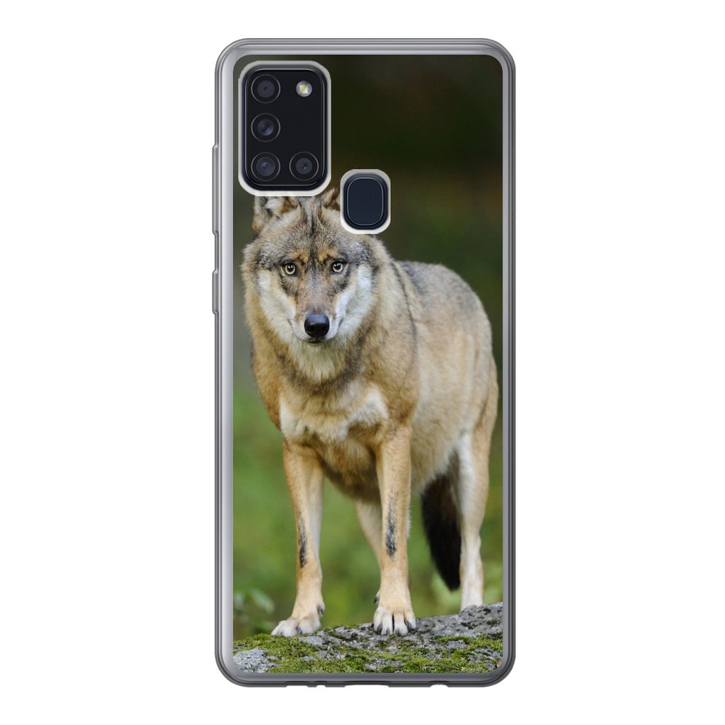 MuchoWow Handyhülle Schutzhülle Hülle für Samsung Galaxy A21s Wolf - Asien - Pflanzen Silikon Softcase Handy Hülle - Hartschale