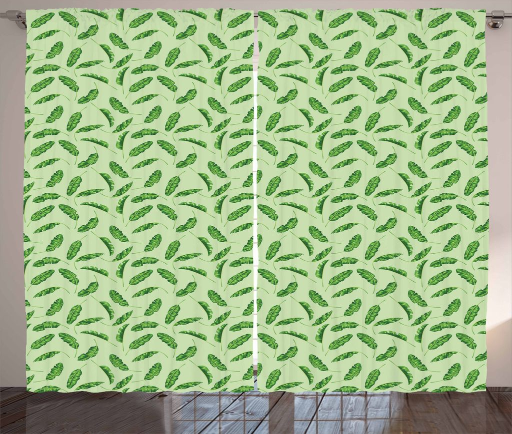 ABAKUHAUS Bananenblatt Rustikaler Gardine, Ökologie Botanik, Schlafzimmer Kräuselband Vorhang mit Schlaufen und Haken, 280 x 175 cm, Pistaziengr...