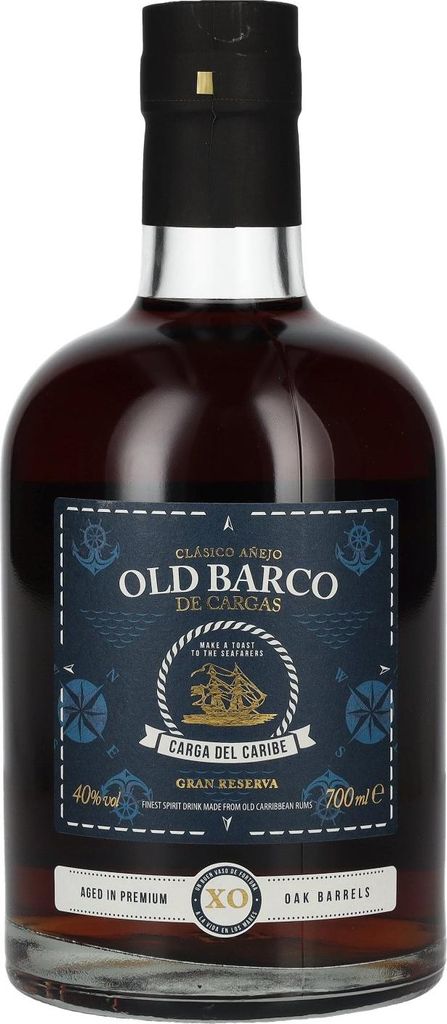 A bottle of Old Barco de Cargas XO rum.