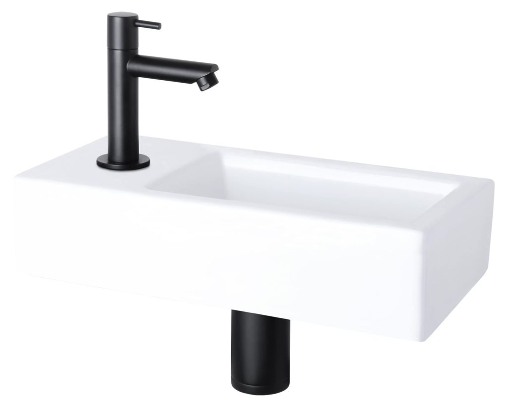 Differnz Helios wastafel, klein, keramisch, wit, met zwarte Productafbeelding 
