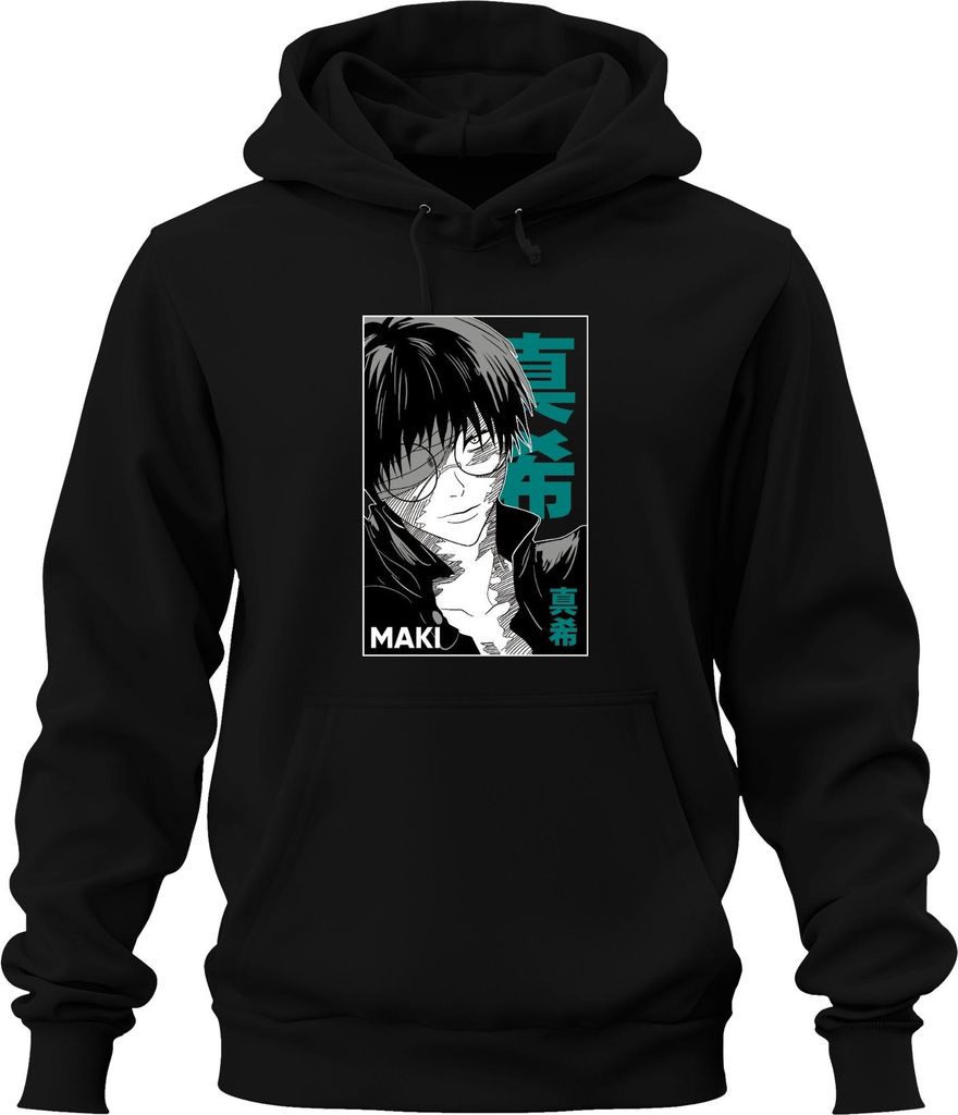 Anime Manga MAKI Brille schwarz weiß Cool Geschenk Otaku Retro Uni Hoodie Kapuzenpullover, Schwarz, 3XL