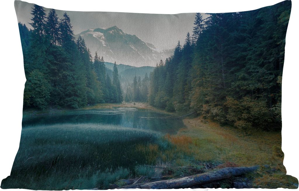 MuchoWow Outdoor Kissen - Wald - Gras - Berge - Bäume - Natur - 50x30 cm - Wetterfest - Lounge Kissen - Sofa kissen - Wohnzimmer Dekoration