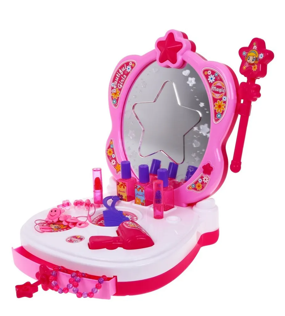 Coiffeuse portable interactive pour enfant avec 15 accessoires roses