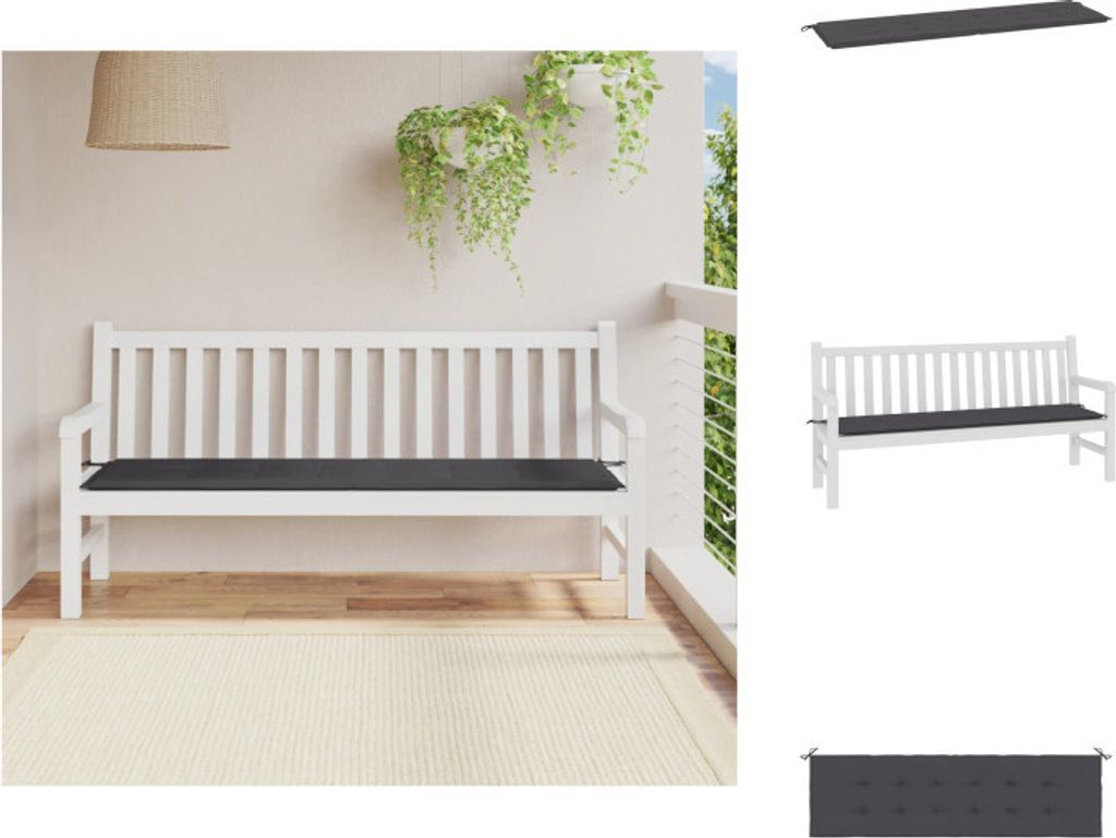 vidaXL Gartenbank-Auflage Anthrazit 180x50x3 cm Oxford-Gewebe - Sitzpolster