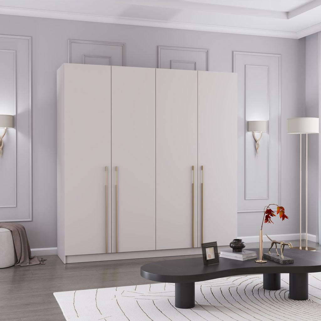 Drehtürenschrank Kleiderschrank Schrank 200 cm Kaschmir/Kaschmir viertürig Rosa 01