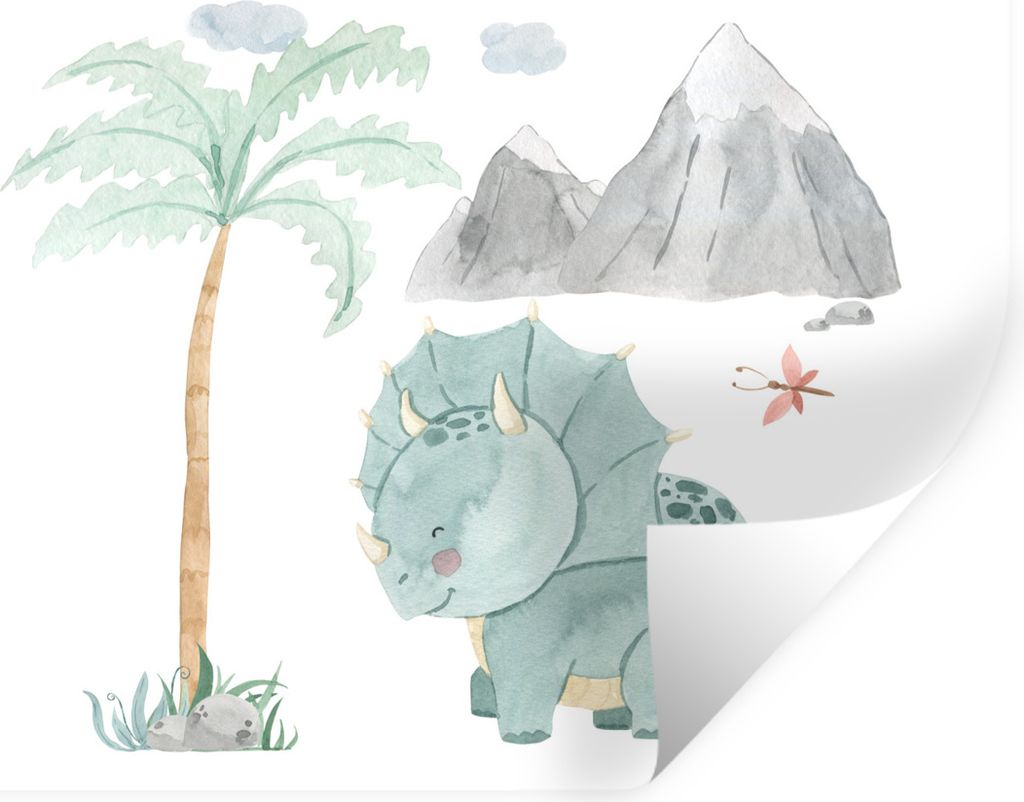 MuchoWow Wandtattoo Wandsticker Wandaufkleber Kinderzimmer - Dinosaurier - Berg - Jungen - Mädchen - Kind 120x80 cm Selbstklebend und Reposition...