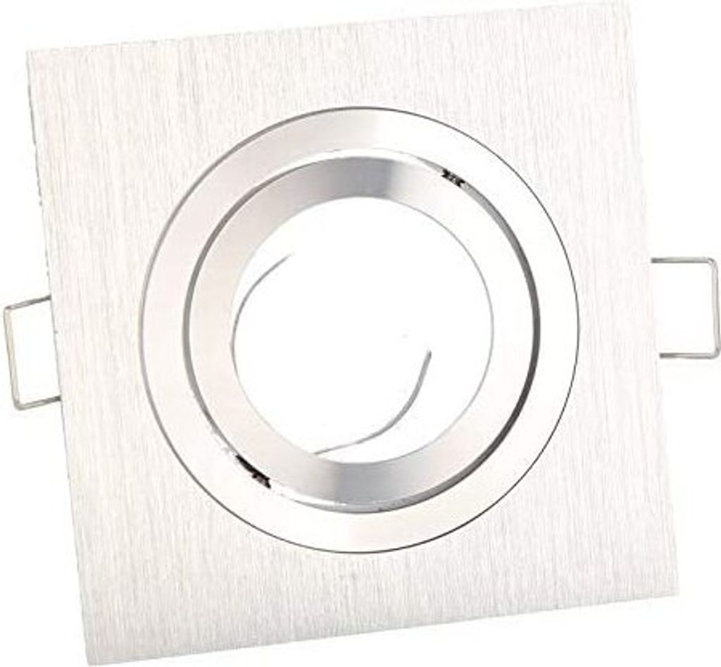Einbaustrahler GU10 Ø86mm Bohrloch Schwenkbar 35° Alu inkl. GU5.3 Fassung für LED Leuchtmittel 50mm Silber Eckig
