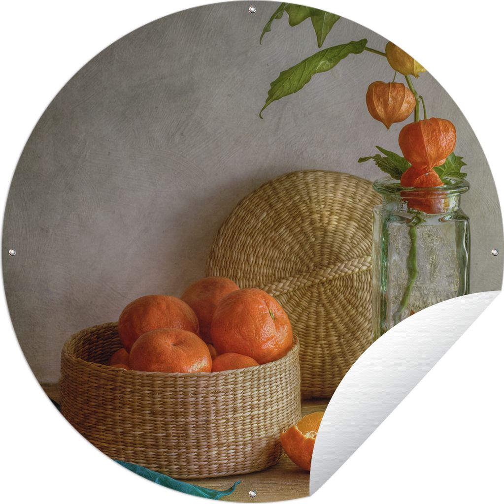 MuchoWow Gartenposter Outdoor-Poster Rund Mandarine - Stilleben - Vase Ø 150 cm Gartendeko Rundes Poster draußen