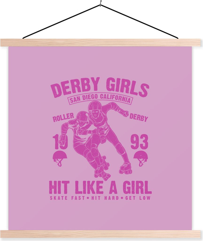 MuchoWow Textilposter Jahrgang - Skeeler - Frau 60x60 cm mit holzfarbenen Rahmen - Wanddekoration