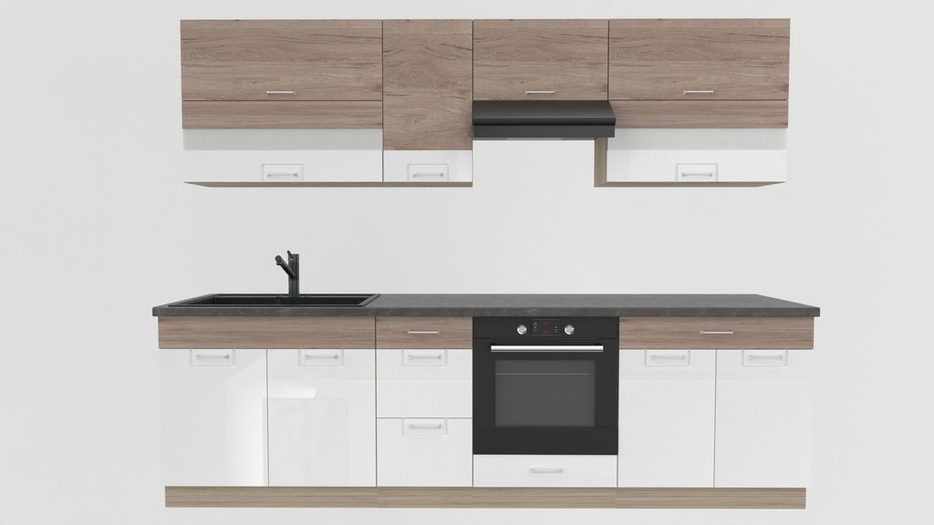 Küchenzeile 270 cm - ECONO A PLUS - Sonoma Eiche - Weiß Produktbild 