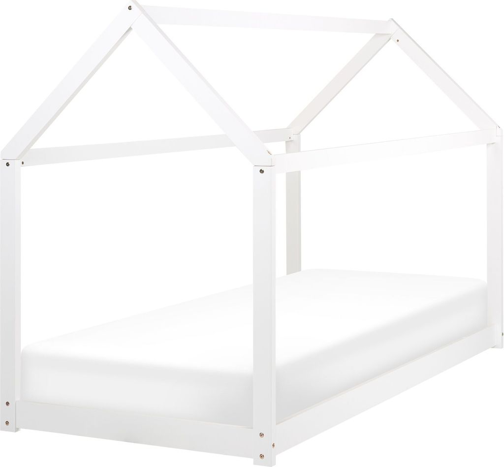 BELIANI Hausbett für Kinder Weiß aus Holz 90 x 200 cm mit Lattenrost Bettgestell Hausform Kinderzimmer Kinderbett Jugendbett