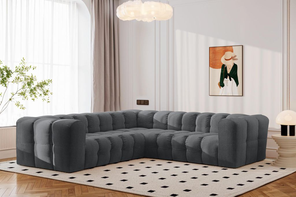 Kaiser Möbel Ecksofa Corner mit Steppung BALOO, Chenille-Stoff Moly, Graphit