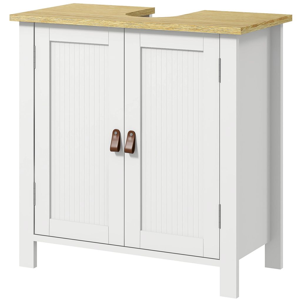 kleankin Waschtischunterschrank, Badezimmer-Waschtischunterschrank, 2 Türen, verstellbares Regal, 2 Innenböden, PolyurethanGriffe, 60 x 30 x 60 c...