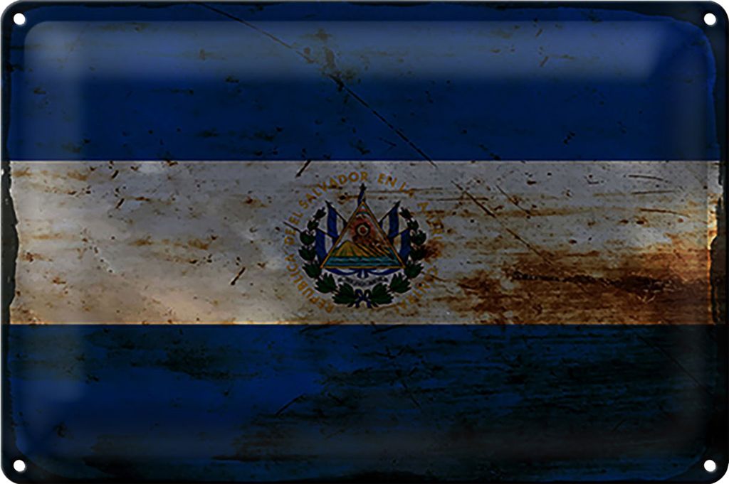 Blechschild Flagge El Salvador 18x12cm El Salvador Rost