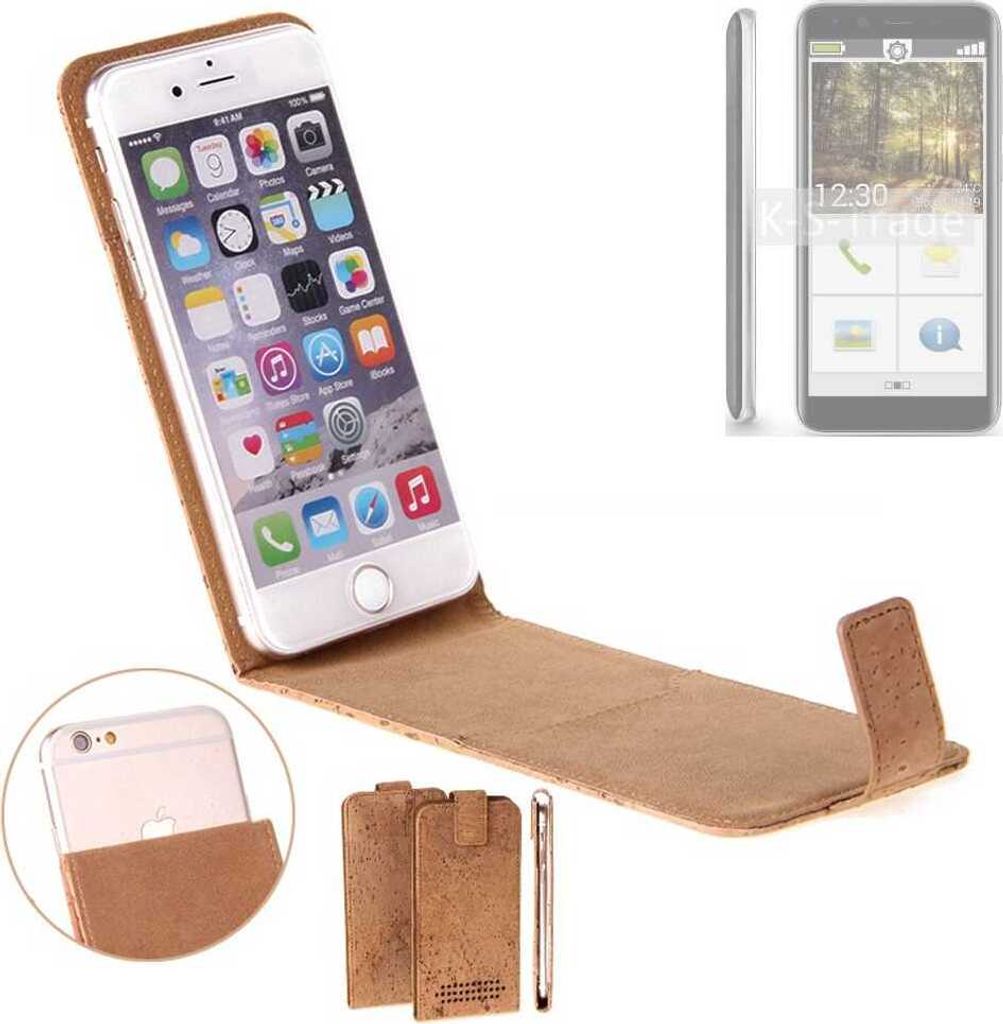 K-S-Trade Handyhülle kompatibel mit Emporia Smart.3 Mini Kork Hülle Flipstyle Case Schutzhülle Kork Case Hülle Flip cover Klapphülle Klapp, braun