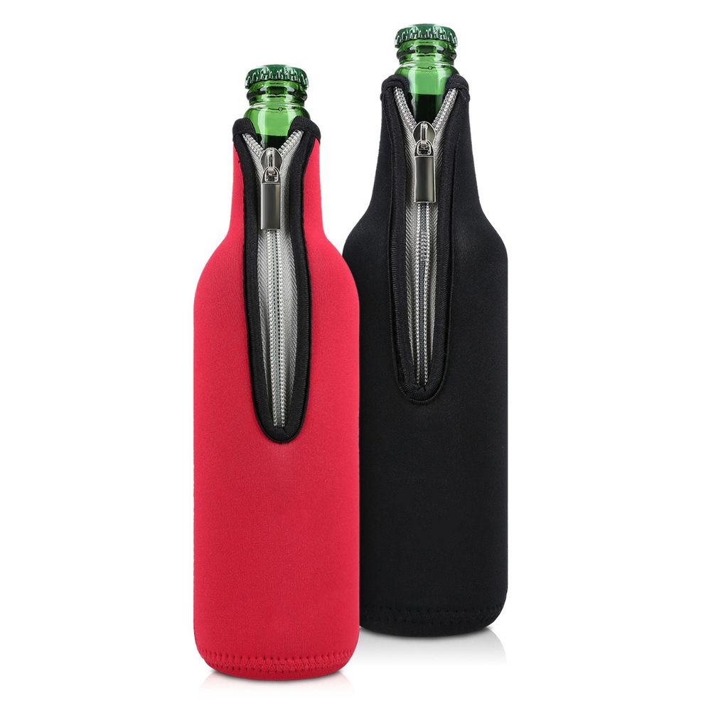 kwmobile 2x 330-500ml Flasche Flaschenkühler - für Bier und andere Getränke - aus isoliertem Neopren - Kühler in Schwarz Rot
