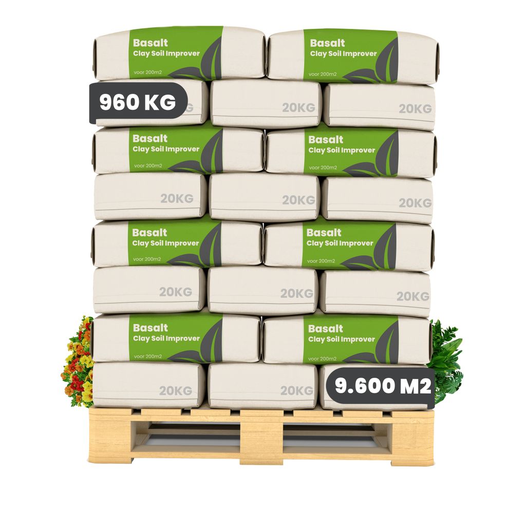 Basaltmehl-Bodenverbesserungsmittel für Lehmboden (48x – 960 kg – für 9.600 m2)- Organifer